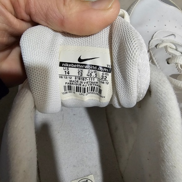 Nike Mens White Leather Athletic Running Shoes Size 14 - Picture 3 of 7